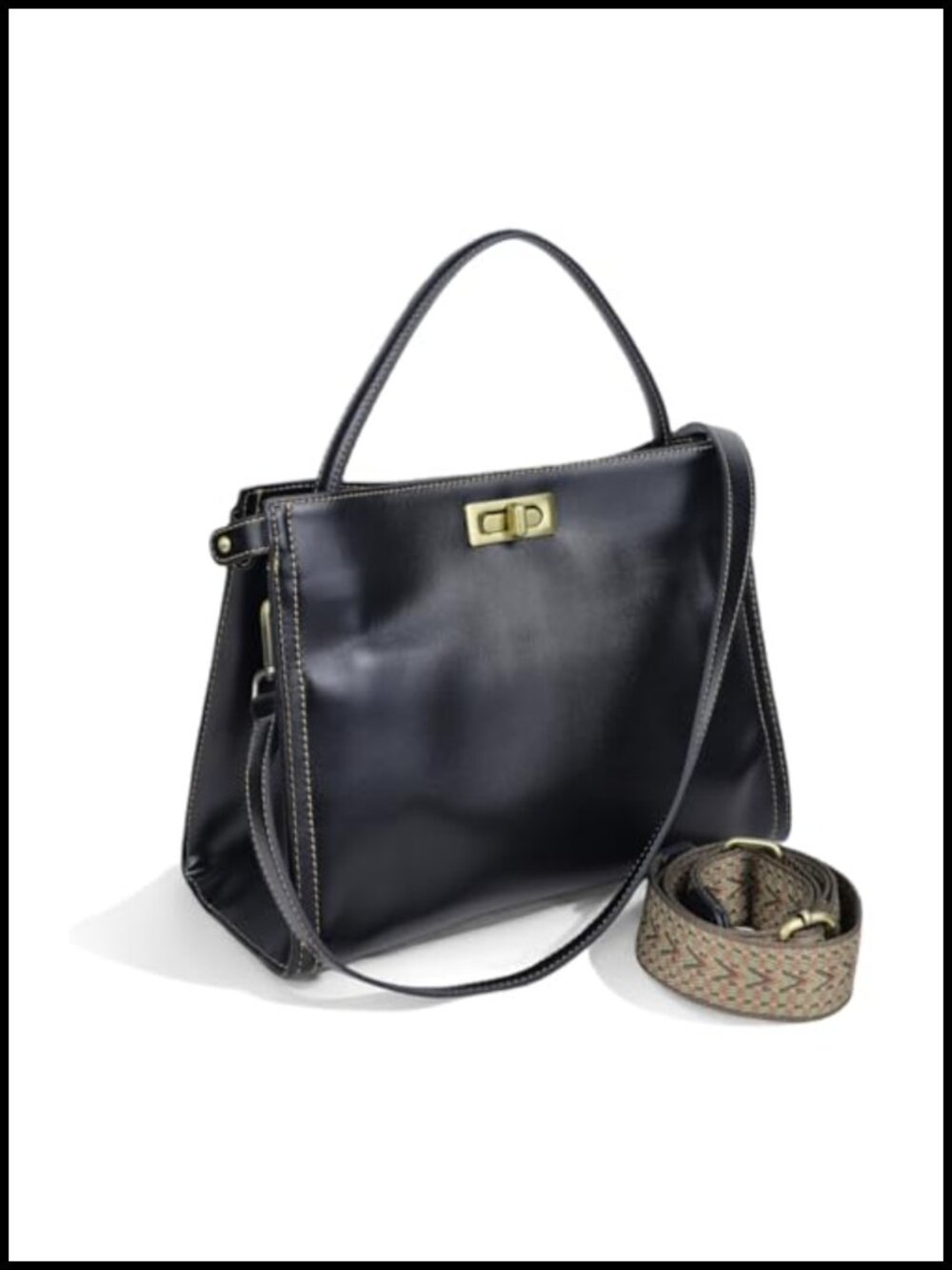 Genuine Leather Satchel 3-Way Purse with Guitar Strap Women's Handbag